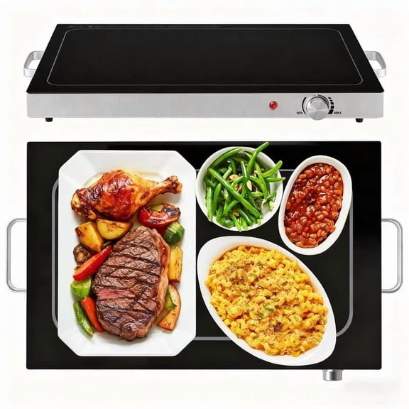 LIFERECORD Electric Food Warming Tray with Adjustable Temperature Control - Large Glass Top Buffet Server for Entertaining