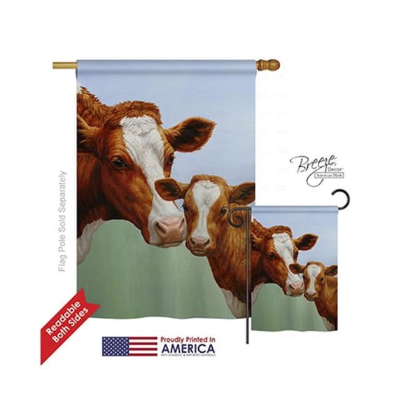 Breeze Decor 10095 Animaux de la Ferme Vache & Veau Drapeau de la Maison Impression Verticale Recto-Verso - 28 x 40 Po.