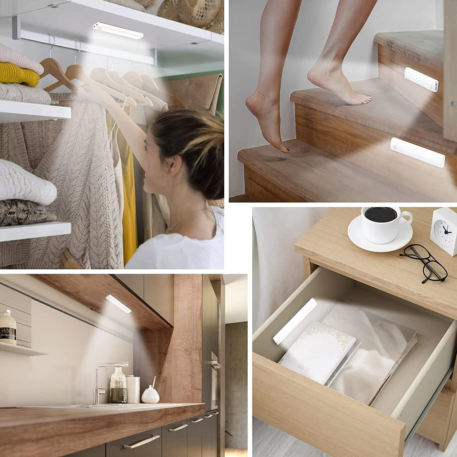 Anmeery Under Cabinet Light Wireless Motion Sensor Light Indoor Rechargeable Magnetic Closet Lights
