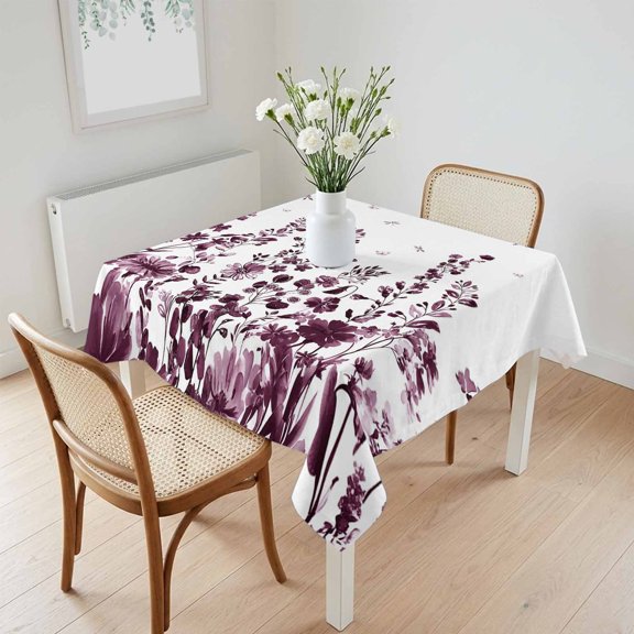 Waterproof Tablecloth Farm Flower Leaf Dark Red Ink Style Square Table Cloth 60x60in,Wipeable Washable Table Cover Still Life Tablecloths for Dining Tables Kitchen Picnic Camping Outdoor Party