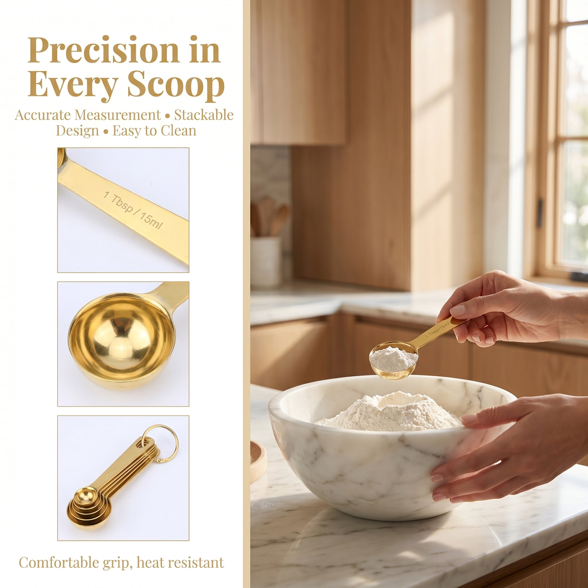 Unique Bargains Durable Steel Measuring Rust Resistant Metal Spoons Gold-A 6Pcs