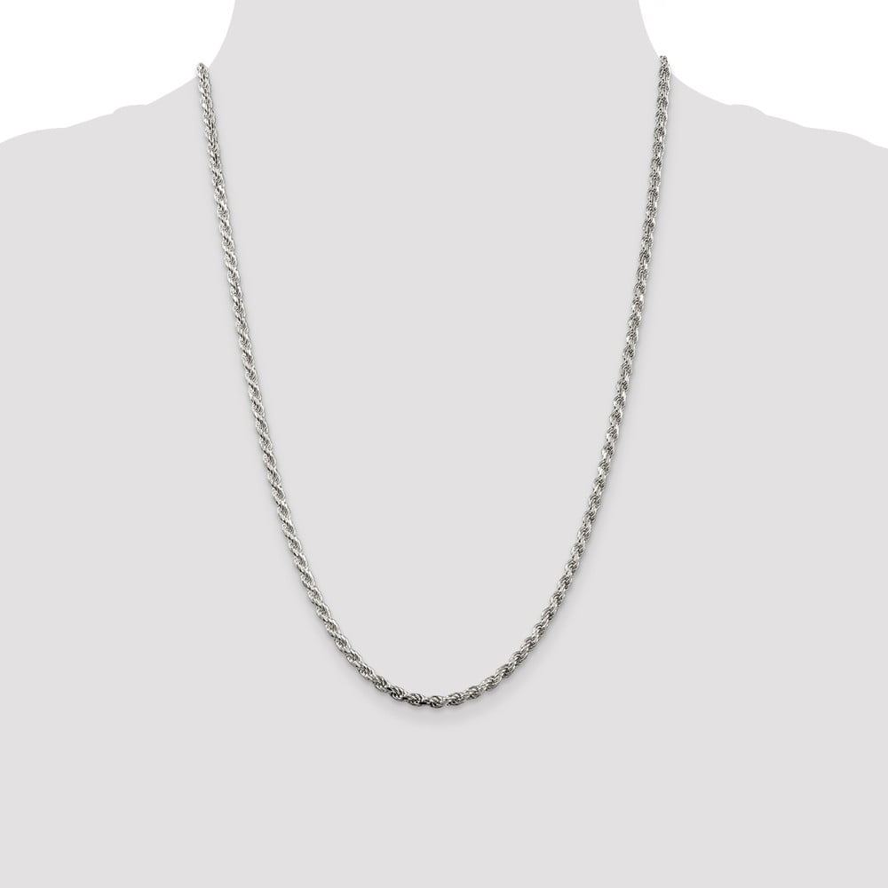 Solid 925 Sterling Silver 3mm Diamond-cut Rope Chain Necklace