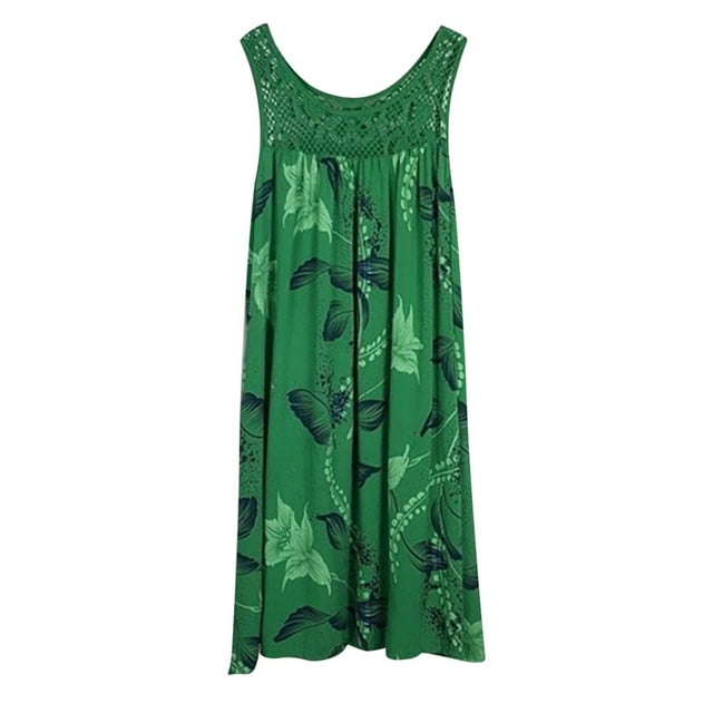 Birdeem Womens Spring/Summer Round Neck Lace Patchwork Printed Loose Sleeveless Dress