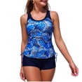 thumbnail image 2 of Traje de baño de 2 piezas para mujer, trajes de baño para mujer, tangini de mujer con cuello redondo, camisa estampada, color liso, cintura alta, shorts, traje de baño dividido para mujer, traje de ba, 2 of 6