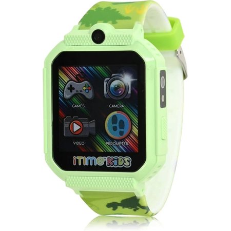 Accutime iTIME Kids Dinosaur Smart Watch with Camera, Speaker, Body Temperature Sensor, Pedometer Step Counter, Stopwatch, Music Player, Calendar, Calculator, Flashlight & 26 Fun Kid-Friendly Games