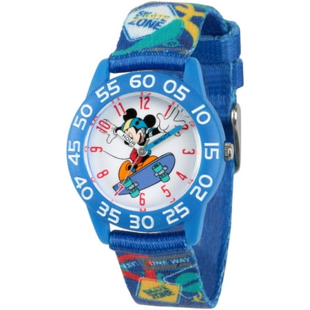 Mickey Mouse Boys' Blue Plastic Time Teacher Watch, Blue Fabric Strap