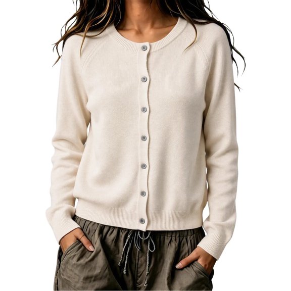ClodeEU Women's Crew Neck Button Down Knit Cardigan, Long Sleeve Solid Color Casual Sweater Outerwear for Fall Winter ,Women's XS-L