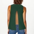 thumbnail image 4 of Summer Tank Tops For Women Solid Color Round Neck Back Slit Casual Green Tank Tops Loose Fit S-L, 4 of 7