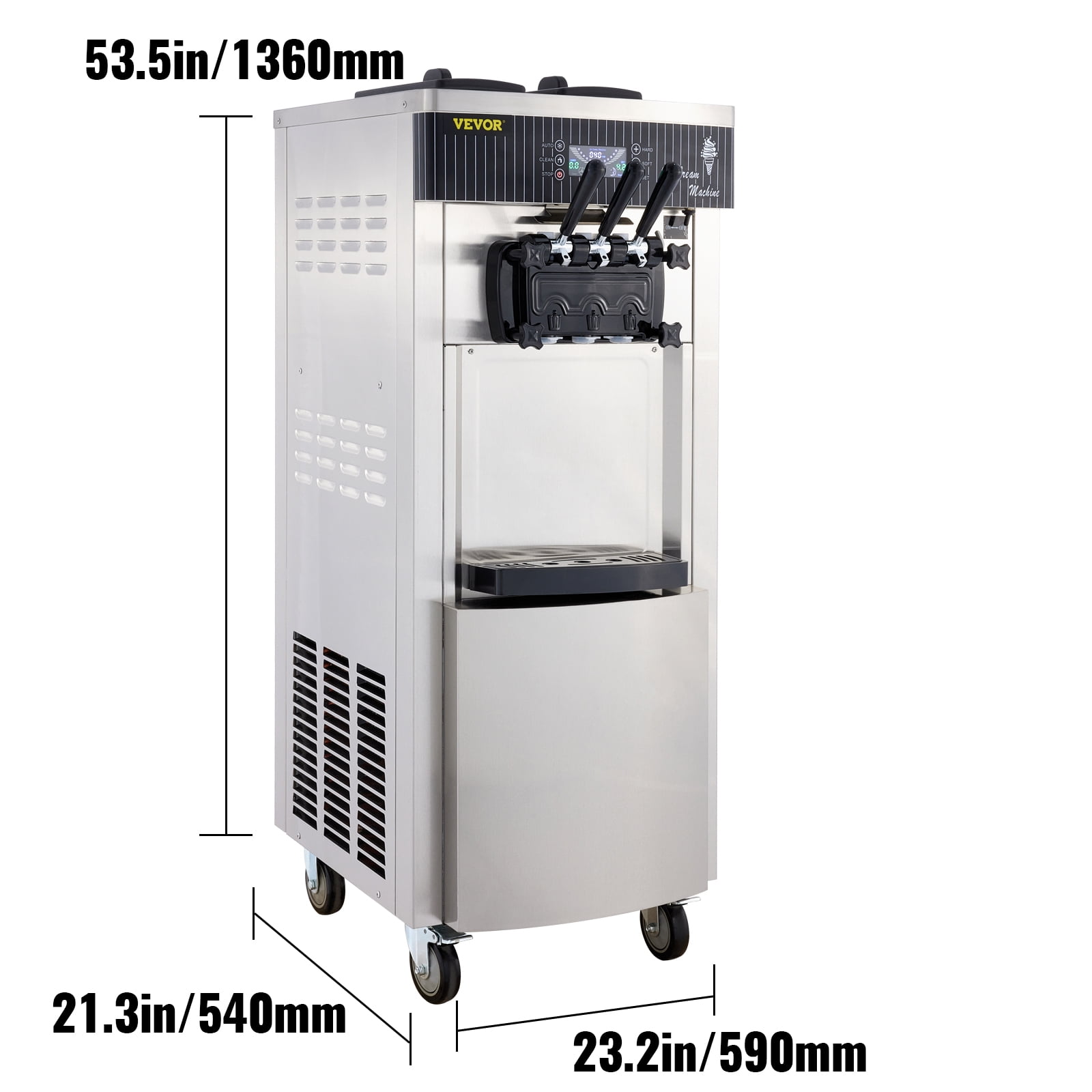 VEVOR Commercial Soft Ice Cream Machine, 2200W Serve Yogurt Maker, 3 Flavors Ice Cream Maker, 5.3 to 7.4 Gallons per Hour Auto Clean LCD Panel