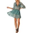 thumbnail image 2 of INSPIRAR CHIC Blusa de Manga Larga con Escote en V Profundo de Encaje Bordado y Malla Transparente Verde Surf M, 2 of 6