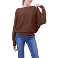 thumbnail image 3 of Women'S Solid Color Oversized Batwing Sleeve Boat Neck Long Sleeve Knit Sweater Loose Pullover Brown One size, 3 of 6