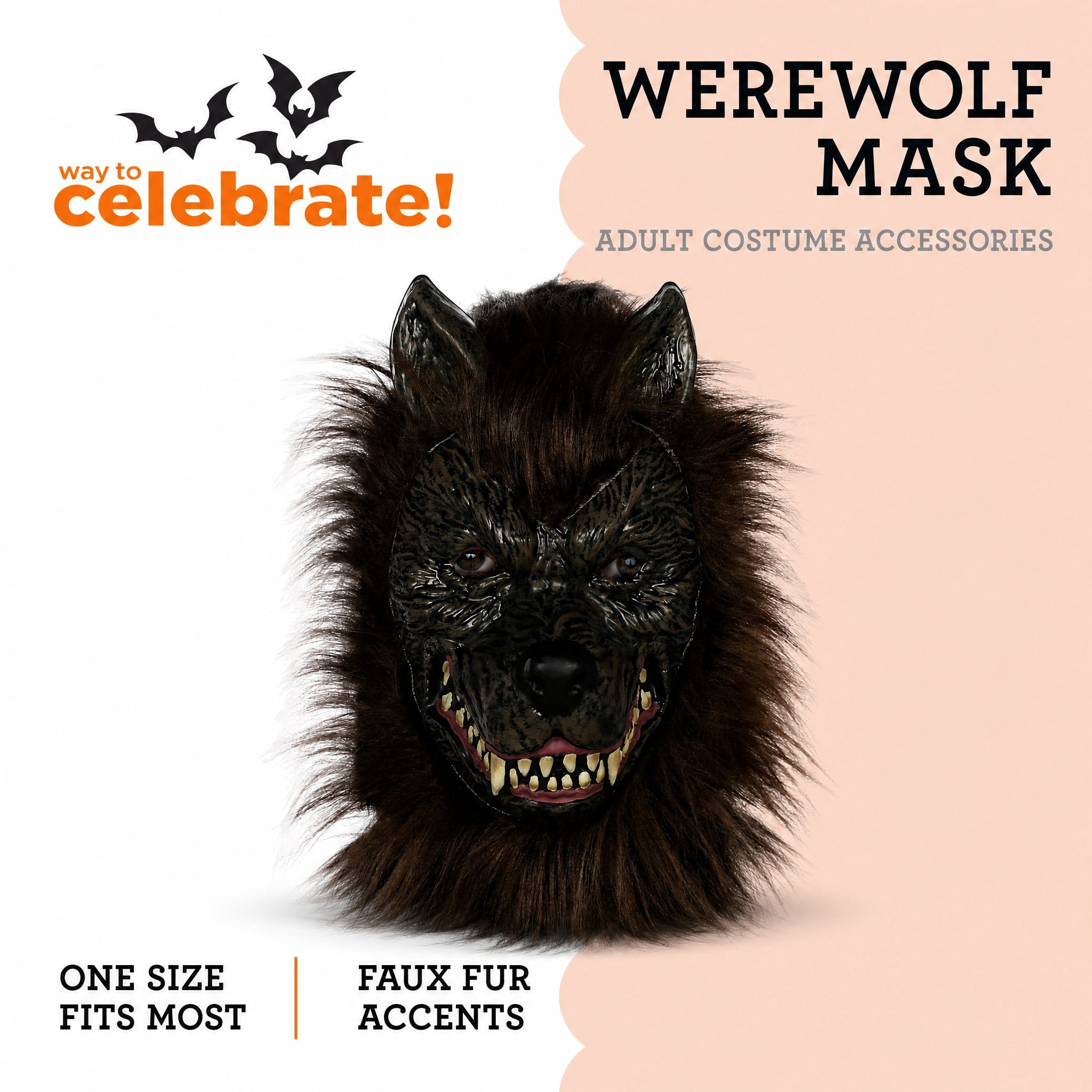 Werewolf Mask Costume Accessory for Adults, Brown, Halloween by Way To Celebrate