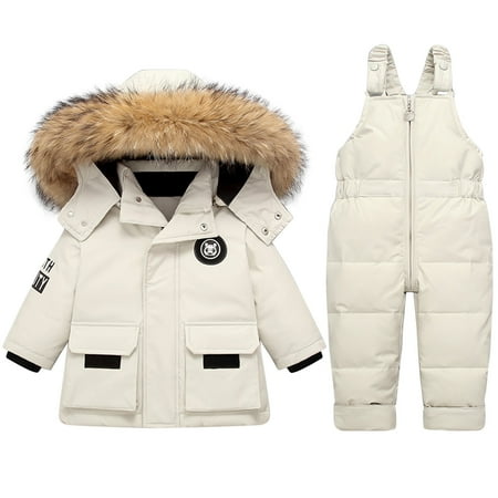 

TUOBARR Winter Baby Boys Girls Polka Dot Printing Thickened Down Jacket Strap Pants Two-piece Suit White(1-5Years)