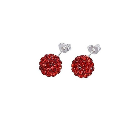 Arabesque Clear Crystal Gift - Surgical Stainless Steel Pave Crystal Disco Ball Shambala Studs Earrings Girls- Women Cubic Zirconia Hypoallergenic Earrings WITH A FREE GIFT CLEAR Pave Crystal Disco Ball Shambala (Red)