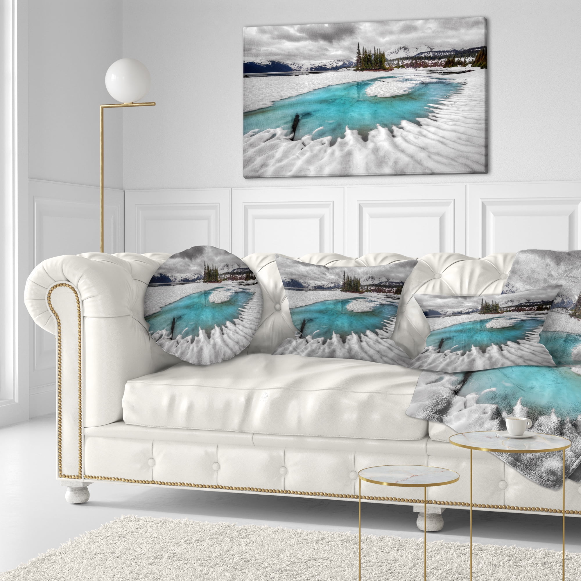 Designart Frosted Crystal Clear Lake - Landscape Printed Throw Pillow - 12x20