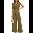 thumbnail image 1 of Conjuntos de Dos Piezas de Verano para Mujer 2025, Top Corto con Cinturón, Mangas y Cuello en V, Pantalones Anchos, Chándal Informal. Verde M, 1 of 7