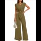 thumbnail image 1 of Conjunto de Chándal Informal de Verano de 2 Piezas para Mujer, con Cuello en V, Corta, Cinturón y Pantalones Anchos, 2025 Verde XL, 1 of 7