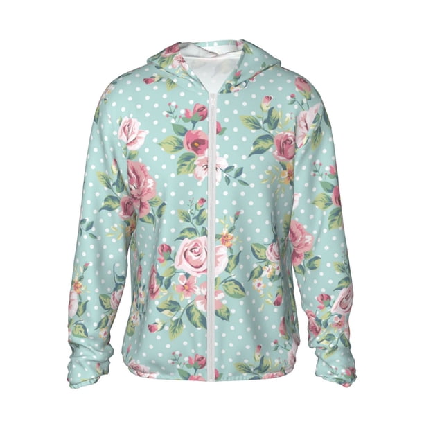 Fotbe Vintage Floral Chaqueta con Protección Solar UPF 50+ para Hombre y Mujer, Camisa con Capucha y Bolsillos-Small