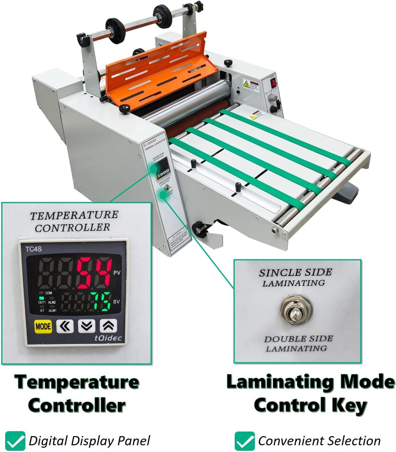 13"/350mm Electric Steel Roller Thermal Laminator Cold Laminating Machine Adjustable Speed 70-130°C