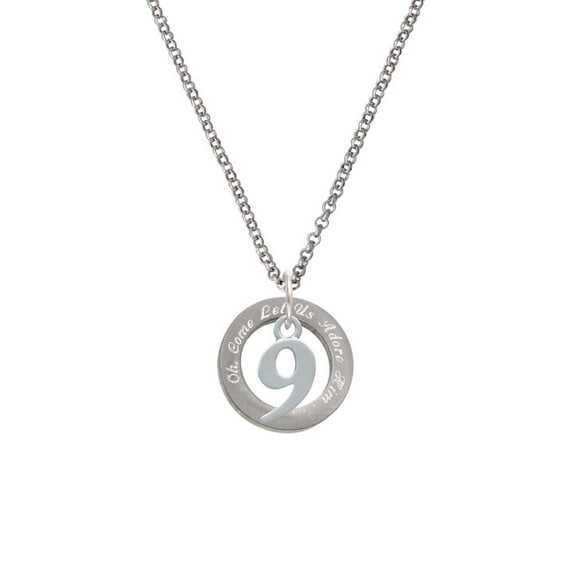 Silvertone Number - 9 - Oh Come Let Us Adore Him Affirmation Ring Necklace