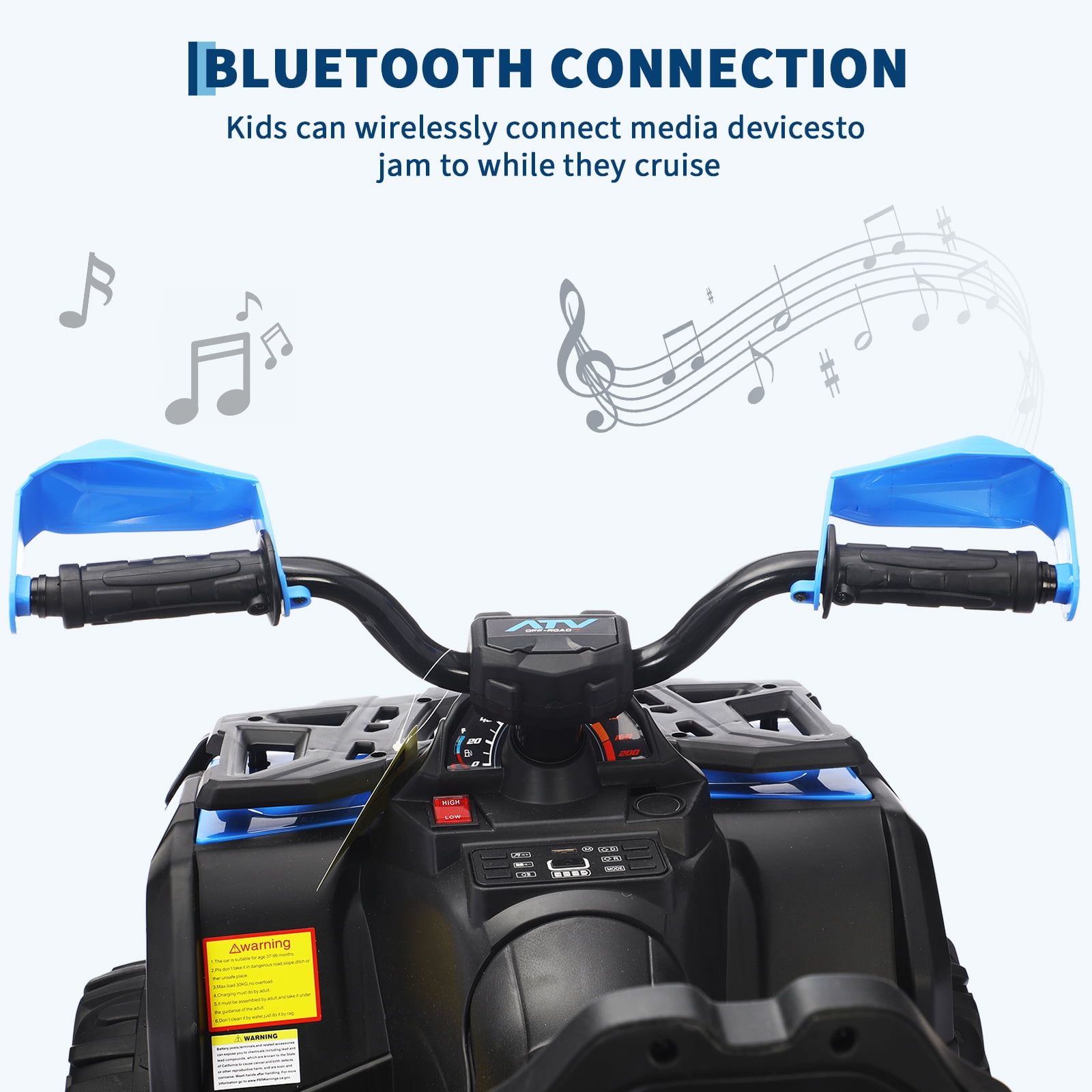 Garvee 12V Kids Ride On ATV,3 Variable Speeds,with Parent Remote Control,LED Headlights,Music,Blue