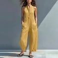 thumbnail image 2 of VV AVEORS Wide Leg Jumpsuits For Women Sleeveless Half Button Up Stand Collared Linen Jumpsuits Loose Casual Long Overall With Pockets Yellow L, 2 of 8