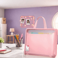 thumbnail image 4 of Portable Accordion File Organizer, Large Clear Plastic, Pink Zipper Closure, Fabric Handle, Magazines, Tracts, School Papers, 4 of 5