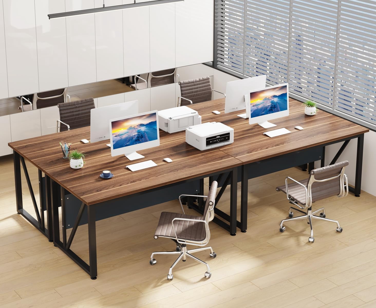 Tribesigns 55 Inch L Shaped Executive Desk and 43" Lateral File Cabinet, 2 Drawers and 4 Cubes, Walnut and Black