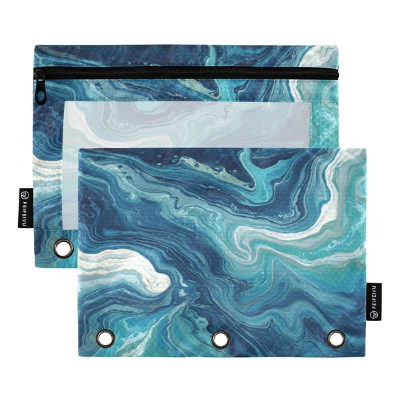 2 Pack 3 Ring Binder Pouch with Clear PVC Window Water Resistant Zipper Pencil Pouch Dark Blue Swirling Binder Pocket for Classroom Office Home Stationery Organization