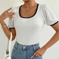 thumbnail image 2 of Besolor Womens Summer Tops Knit Lace Splicing Scoop Neck Basic Tee Casual Short Sleeve Slim Fitted Going out Shirts, 2 of 9