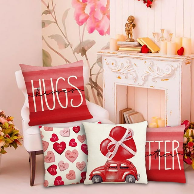 Ovzne 4PC New Valentine's Day For Girlfriend Pillow Love Cushion Home Printing Pillow Set Sofa Bedside On Clearance