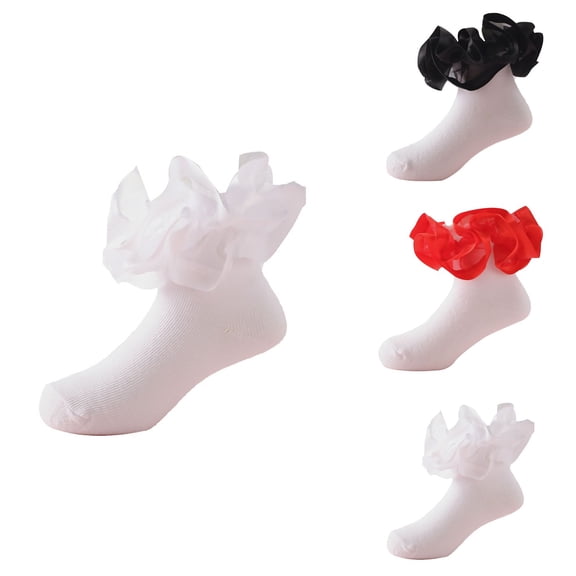Toddler White Lace Socks with Ripple and Ruffle, Cute Frilly Princess Crew Socks for Girls, Breathable Soft Ankle Socks, Casual Comfy Dress Socks for Toddlers