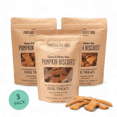 Portland Pet Food Company Pumpkin Dog Treats Healthy Biscuits for Small Medium & Large Dogs - Grain-Free, Human-Grade, All Natural Cookies, Snacks & Training Treats - Made in The USA - 3 Pack (5 oz)
