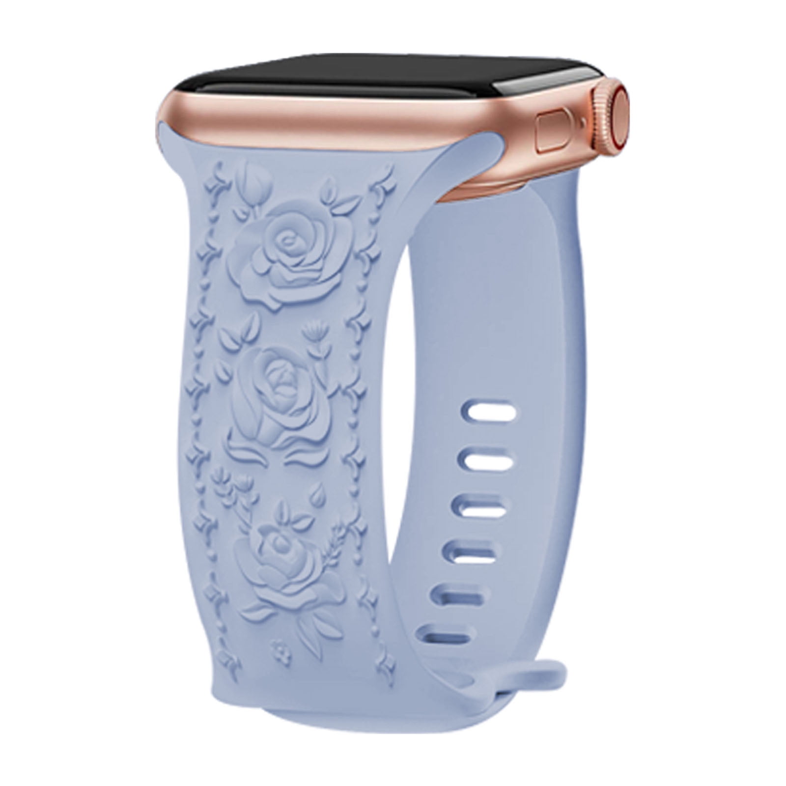 Floral Engraved Bands Compatible with Apple Watch 10 9 8 7 6 5 4 3 2 1 SE Bands for Women & Men, Soft Silicone Cute Flower Pattern Sport Strap for iWatch Series 38/40/41/42mm(S10), Blue