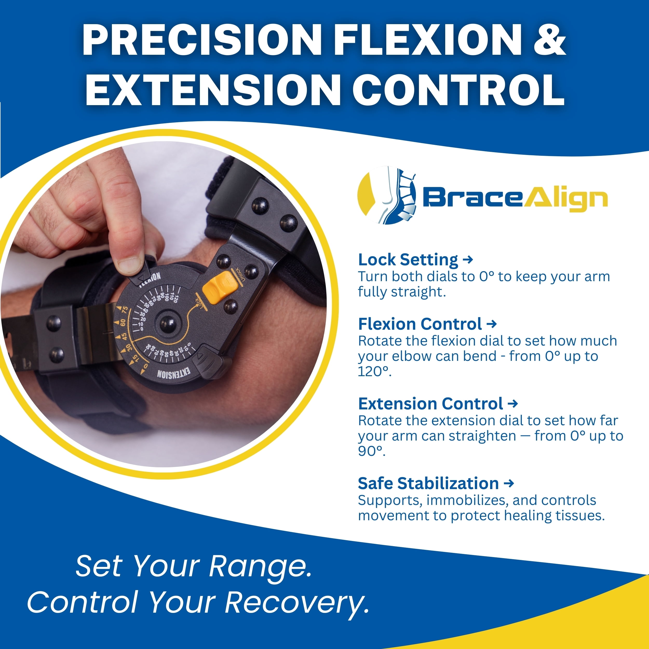 Brace Align FlexRecover Hinged ROM Elbow Brace with Sling – Adjustable Post-Op Elbow Support