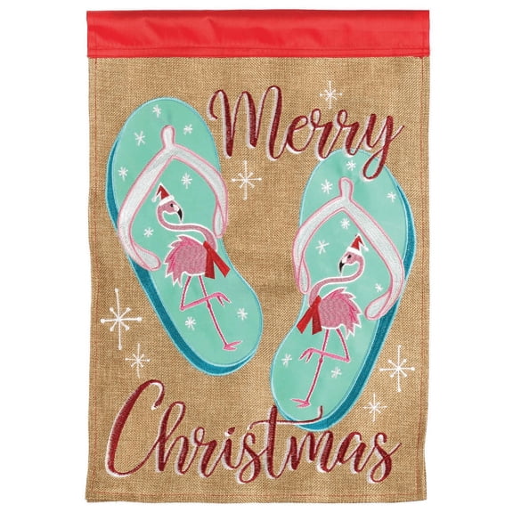 Magnolia Gardens M011464 13 x 18 in. Flip Flops Merry Christmas Double Applique Garden Flag