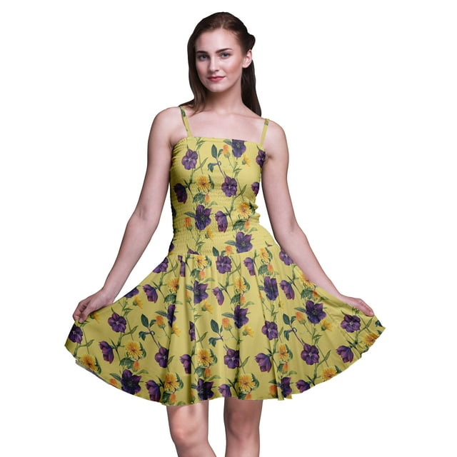 Bimba Robe d'Été Sans Manches Mini Fluide à Bretelles pour Femme, Robe Soleil à Imprimé Floral - Très Petit