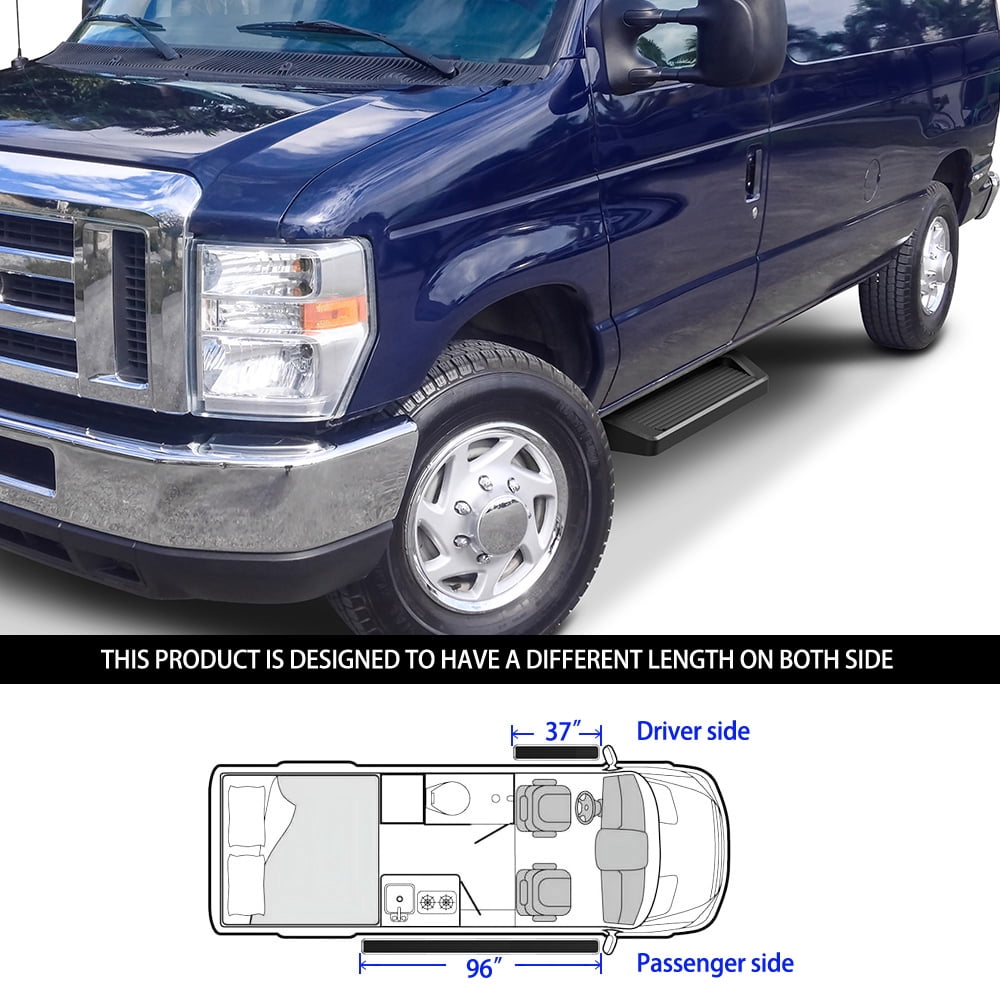 APS Running Boards 6-inch Matte Black Compatible with Ford Econoline 1999-2014 Full Size Van 3-Door (Nerf Bars Side Steps Side Bars)