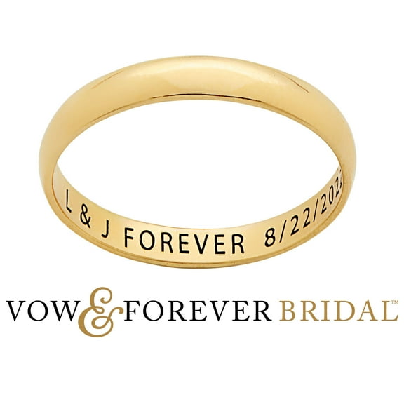 Vow & Forever Personalized Planet Bridal 14K Gold over Sterling Silver Inside Engraved Slim Wedding Band (3mm) ,Women's