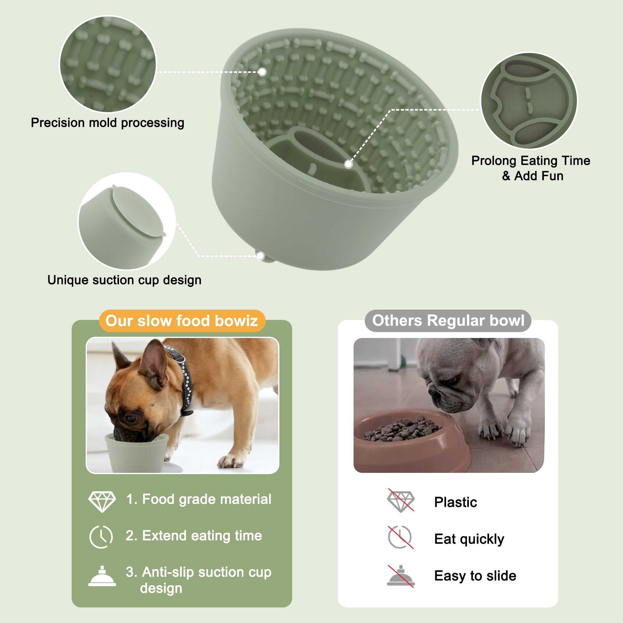 Unique Bargains Slow Feeder Dog Bowls Silicone Dog Lick Bowl with Brush & Scraper Non-Slip Base Slow Feeder for Anxiety Alleviating & Oral Health Deep Green