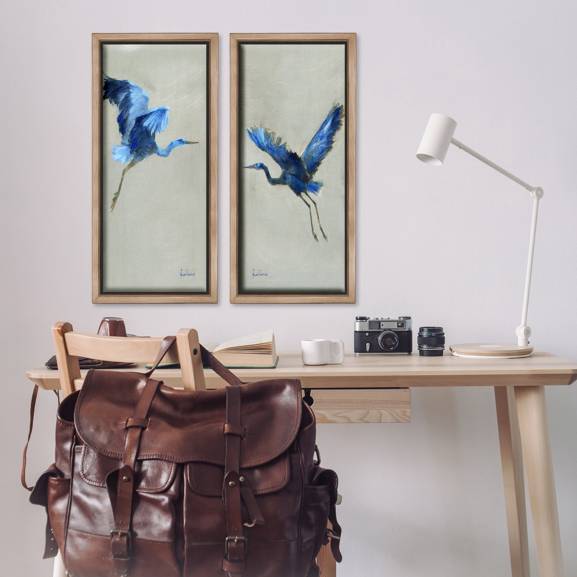 Stupell Industries Expressive Flying Cranes Abstract Birds Animals & Insects Painting Brown Floater Framed Canvas Art Print Wall Art, 15 x 31, Set of 2