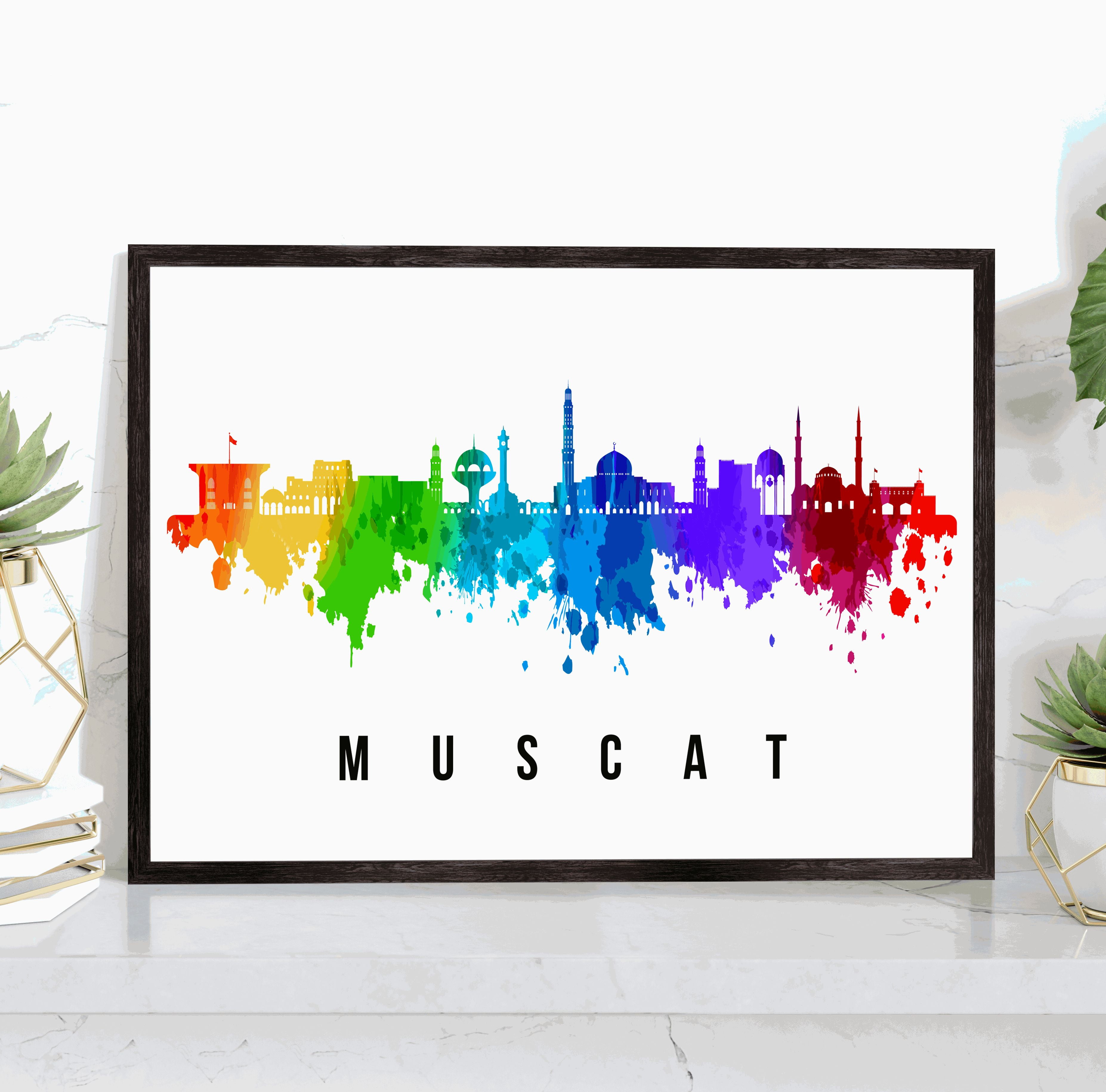 Pera Print Muscat Skyline Oman Poster, Muscat Cityscape Painting