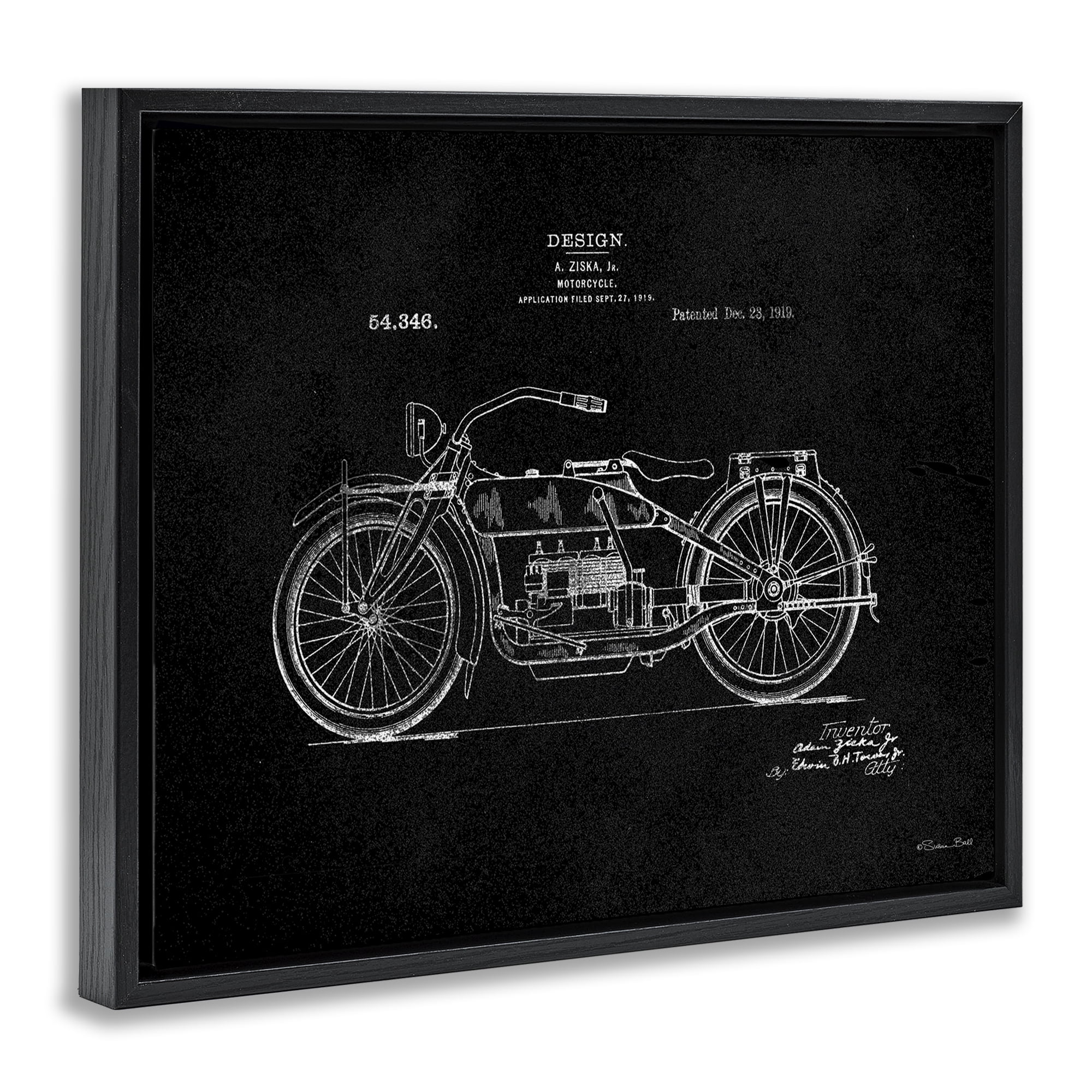 Stupell Industries Black Motorcycle Blueprint Transportation Painting Black Floater Framed Art Print Wall Art, 21 x 17