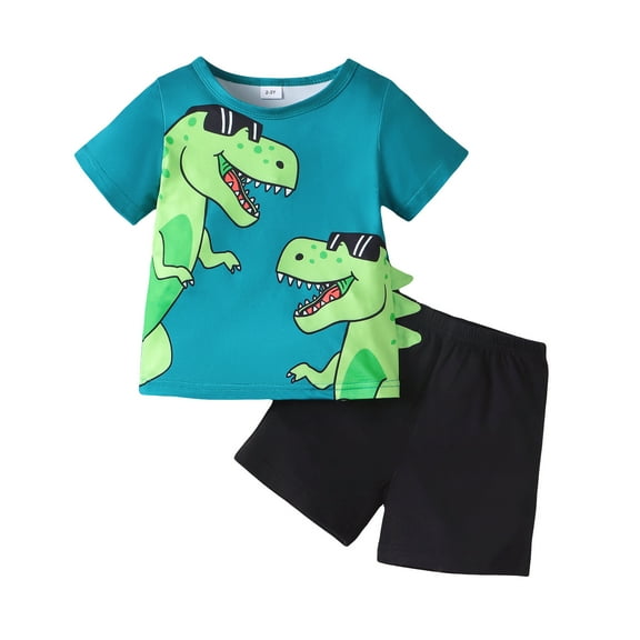 5T Baby Boys Clothes Baby Boys Outfits 5-6 Years Little Boys Short Sleeve Dinosaur Print Top Shorts 2PCS Boys Summer Clothing Set Green