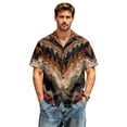 thumbnail image 3 of Retro Geometric & Aztec Print Short Sleeve Button Down Shirt for Men, Vintage Cuban Collar Casual Top - Breathable Cotton Linen Blend Summer Beach Vacation Tee with Chest Pocket Brown XXXL, 3 of 9