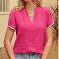 thumbnail image 2 of Fesfesfes T Shirts for Women Loose Fit Women Fashion Casual Solid Color Short Sleeve Tops V Neck Lace Fashion Blouse Womens Undershirts 12(XXL), 2 of 6