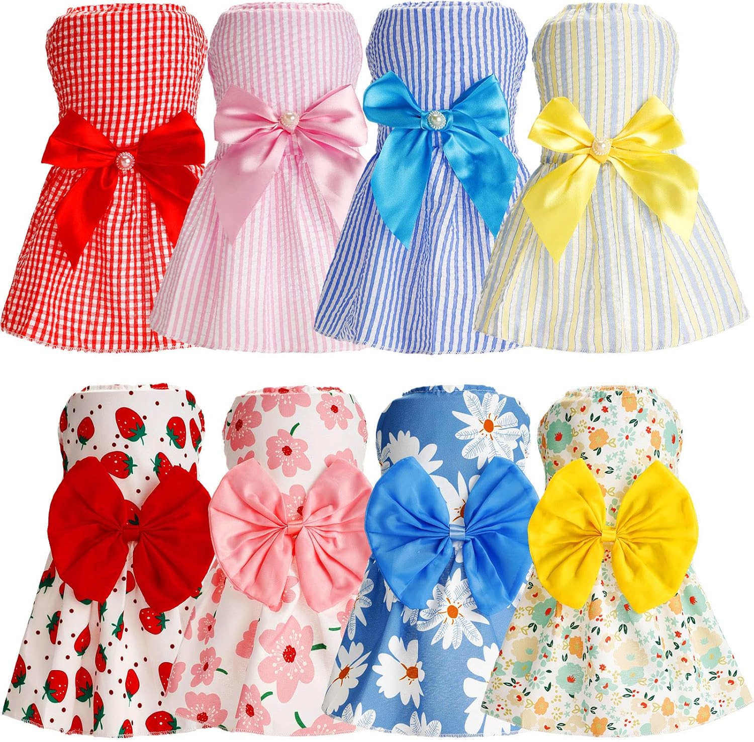 Petbb 8 Pieces Dog Dresses for Small Dogs Puppy Clothes Girl Dog Outfit Cute Bowknot Pet Skirt Soft Lightweight Summer Apparel for Cats Puppies Party Wedding Photo Wear
