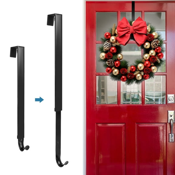 Wreath Hanger, EEEkit 15''-25'' Adjustable Door Hanger Metal Wreath Hooks Over the Door Holder for Xmas Easter Spring Wreath Decorations, Holds up to 20 lbs
