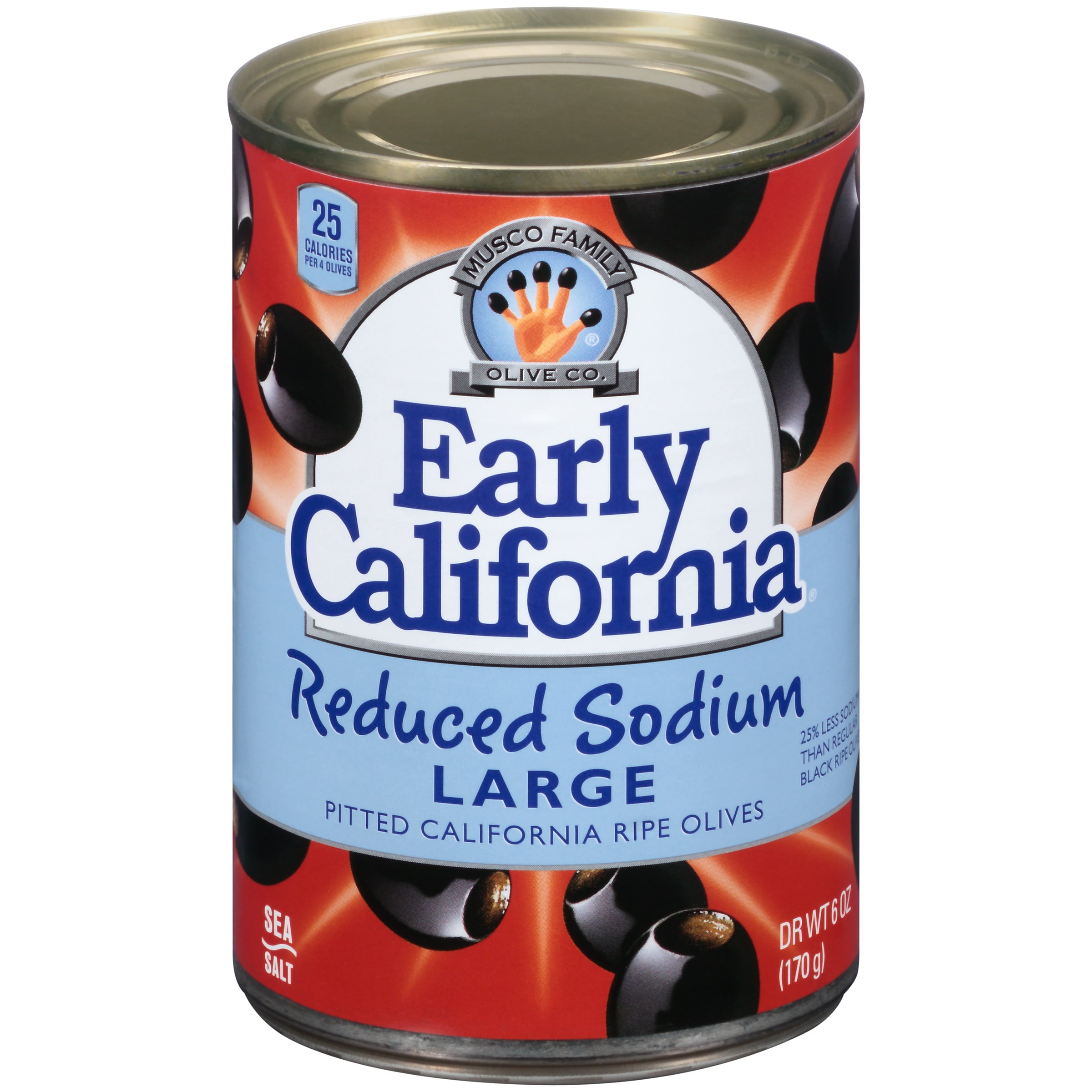Early California Reduced Sodium Large Pitted California Ripe Olives 6 oz. Can by Musco Family Olive Co.