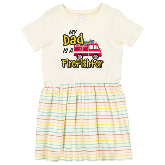 Inktastic My Dad is a Firefighter with Fire Truck Girls Toddler Dress